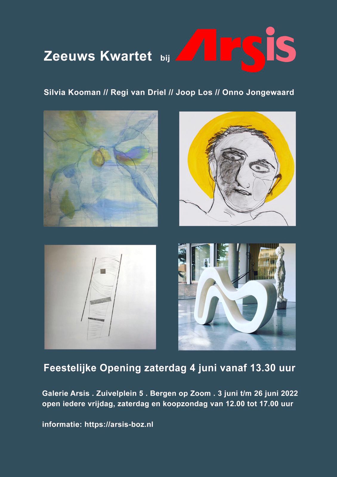Het Zeeuws Kwartet, bestaande uit Regi van Driel, Silvia Kooman, Joop Los en Onno Jongewaard exposeert van 3 t/m 26 juni 2021 in Galerie Arsis.