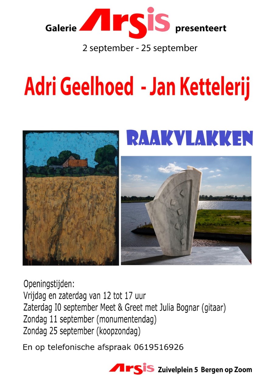 Raakvlakken. Jan Kettelerij en Adri Geelhoed exposeren van 2 tot en met 25 september in Galerie Arsis.