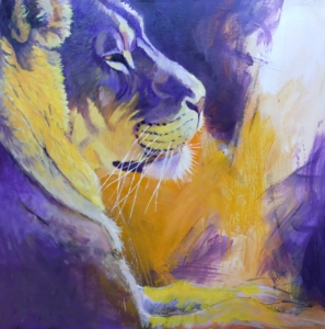 Petra Verlooij Leeuwin in paars en geel