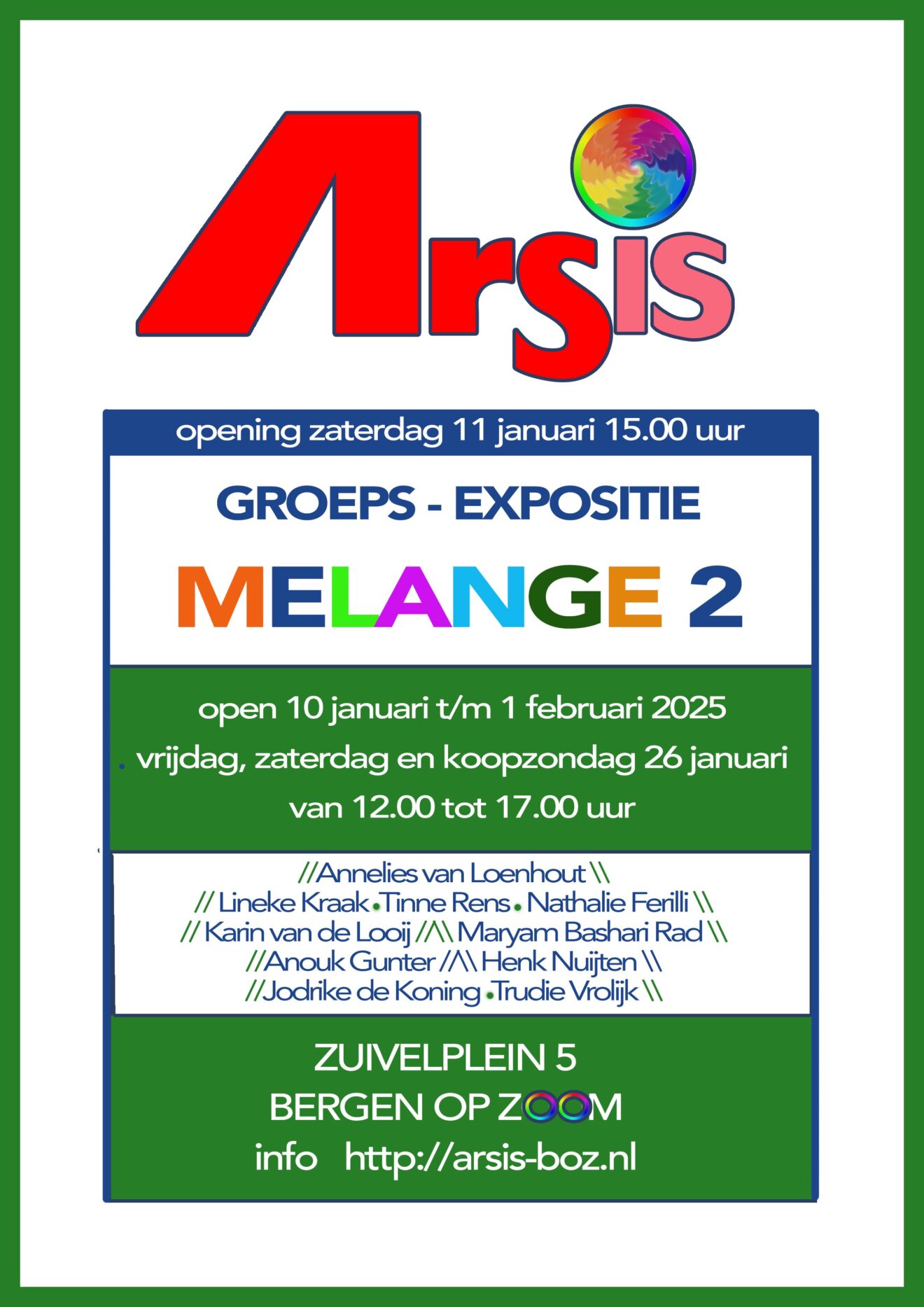 MELANGE 2, Groepsexpositie van 10 kunstenaars in de Arsis galerie 10 januari t/m 1 februari 2025.